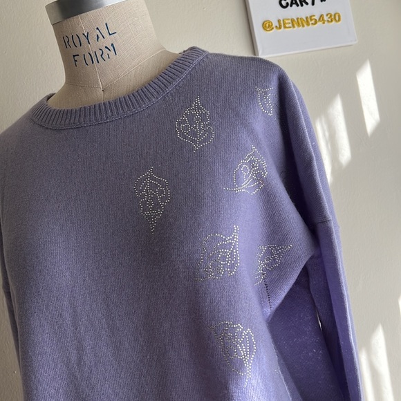 NWT👕 Zadig & Voltaire Gaby Leaves Strass Cashmere Sweater SZ-L - Picture 1 of 12